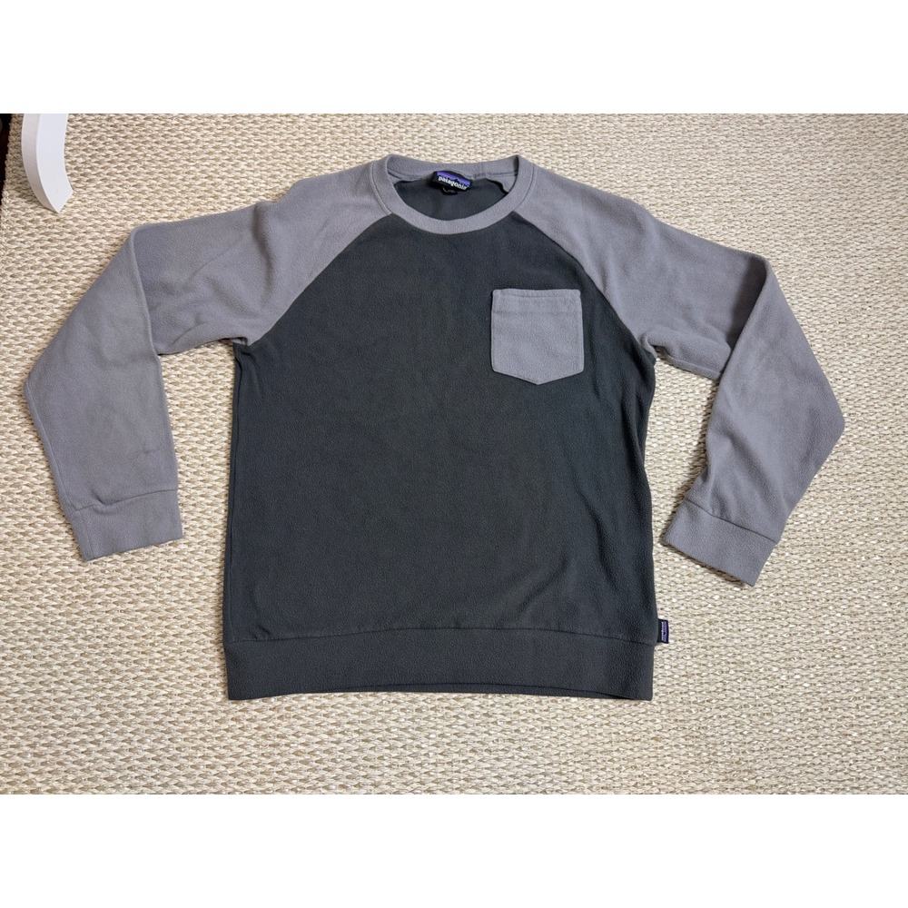 Patagonia Mens Micro D Fleece Pullover Crew Neck Grey Raglan Sweatshirt Small